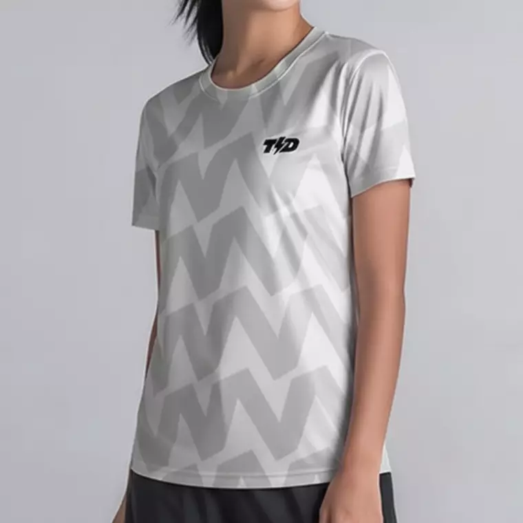 TDACTIVE Kaos Lari Wanita Lengan Pendek Motif big zigzag superairdrylite putih abu muda LSF24