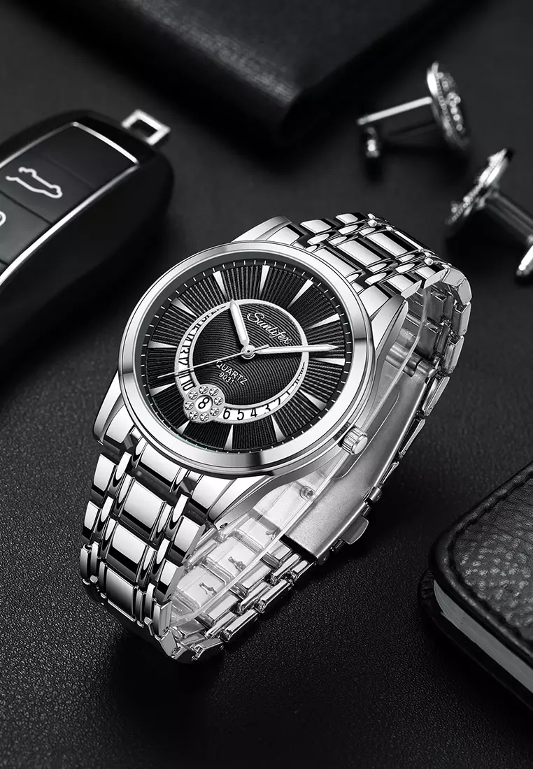 Jam Tangan Pria 9031 Original Luxury Stainless Steel Jam Tangan Cowok black