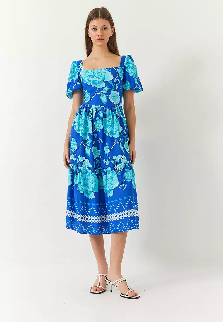 Women's Watermelon Sleeve Square Neck Patterned Tericotone Dress 60261412