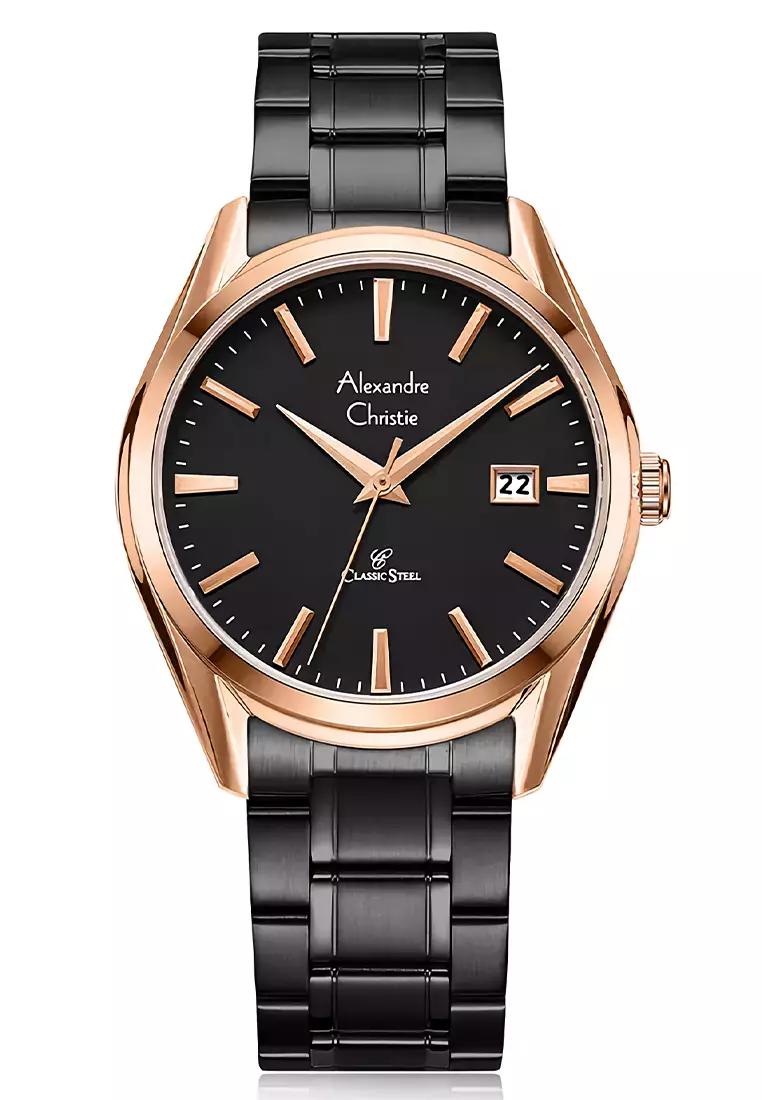 Alexandre Christie - Jam Tangan Pria - Rosegold Black - Stainless Steel - 8681 MDBBRBA