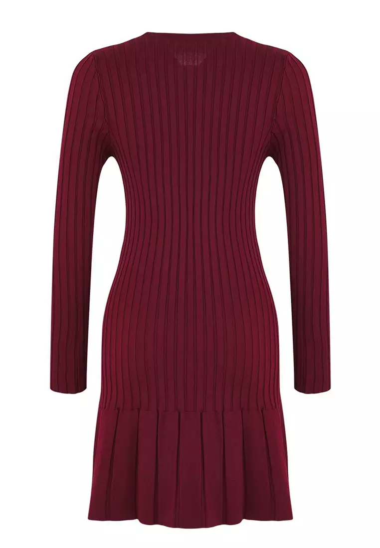 Burgundy Mini Pleated Knit Dress