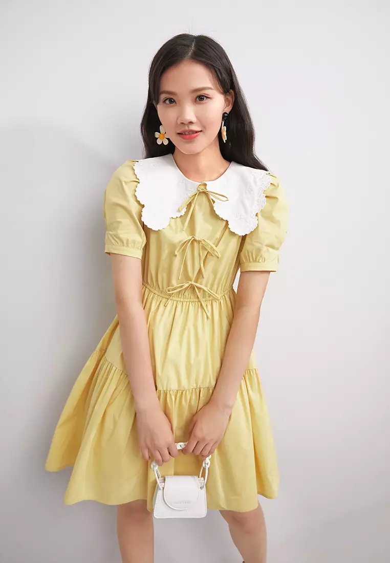 Contast Collar Tiered Mini Dress