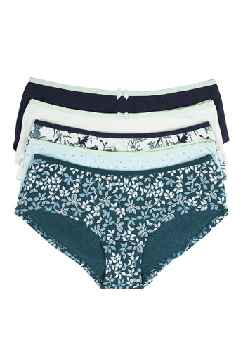 MARKS & SPENCER white M&S 5 pack Navy Floral Print Cotton Lycra Low Rise Short Knickers 82562US6AA8F9EGS_1