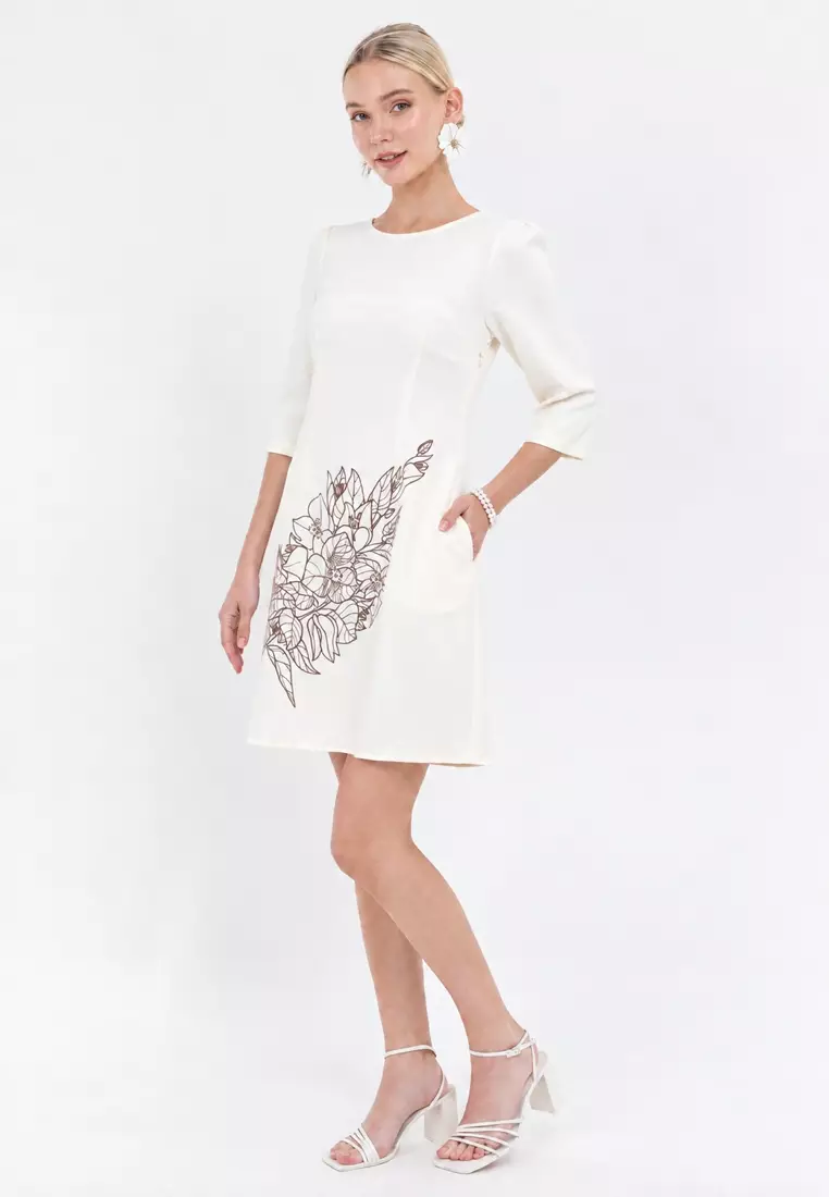 DUNEA Filipiniana Long Sleeves Bougainvillea Dress