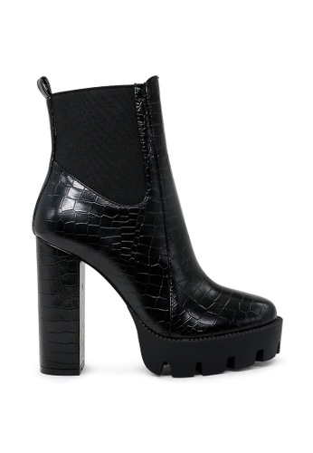London Rag black Croc Print Block Heel Boot B560ASH12B633DGS_1
