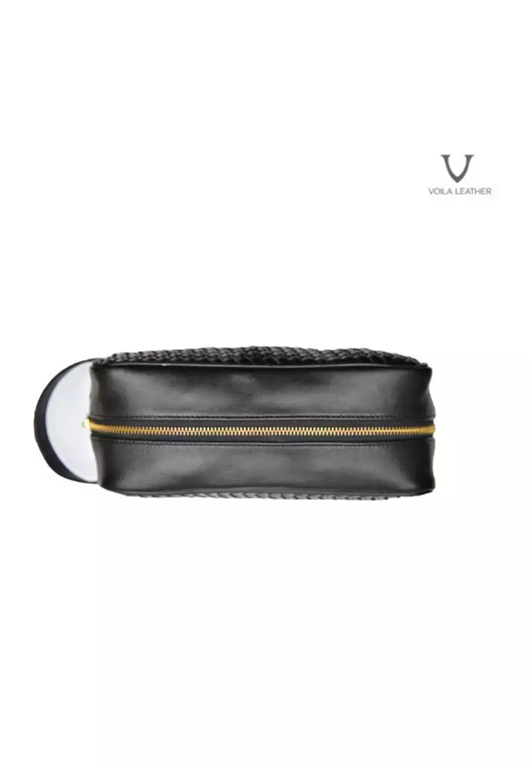 Pouch Anyaman Kulit Asli Voila New Andrea Black