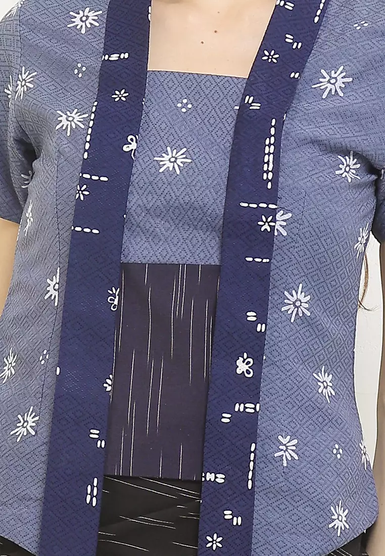 Blouse Kebaya Atasan Wanita Kutubaru Erena Lengan Pendek Blue