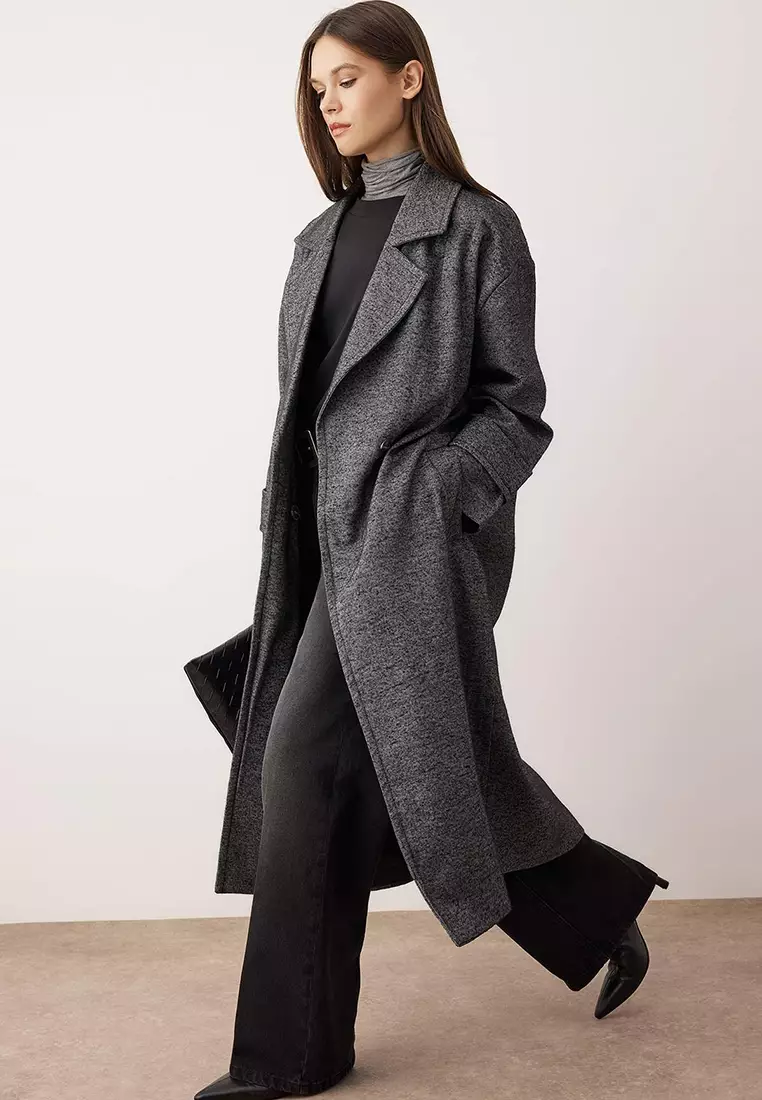 Dark Gray Double-Breasted Oversize Long Coat