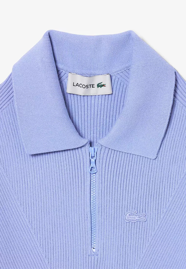 Zip Neck Rib Knit Polo Shirt