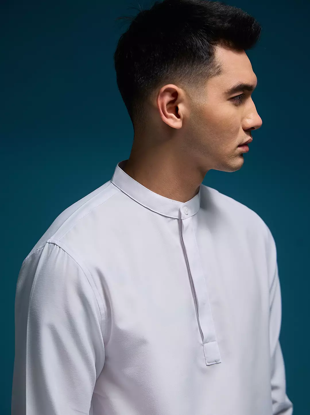 OXCON Kemeja koko Tangan Panjang Collarless Azfar Putih