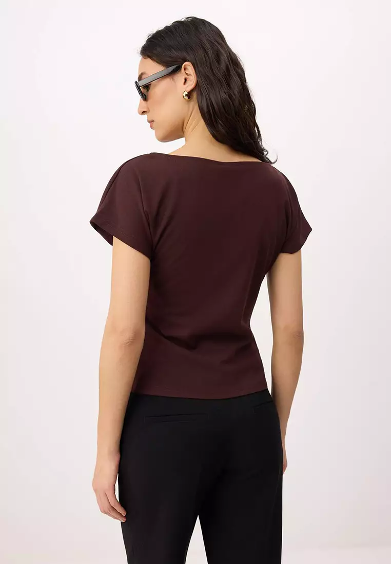Boat Neck Ruched Top