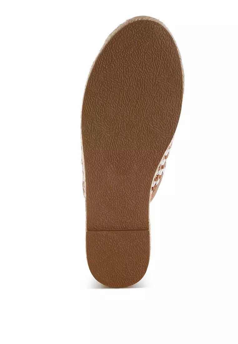 Raffia Slip-On Mules In Brown