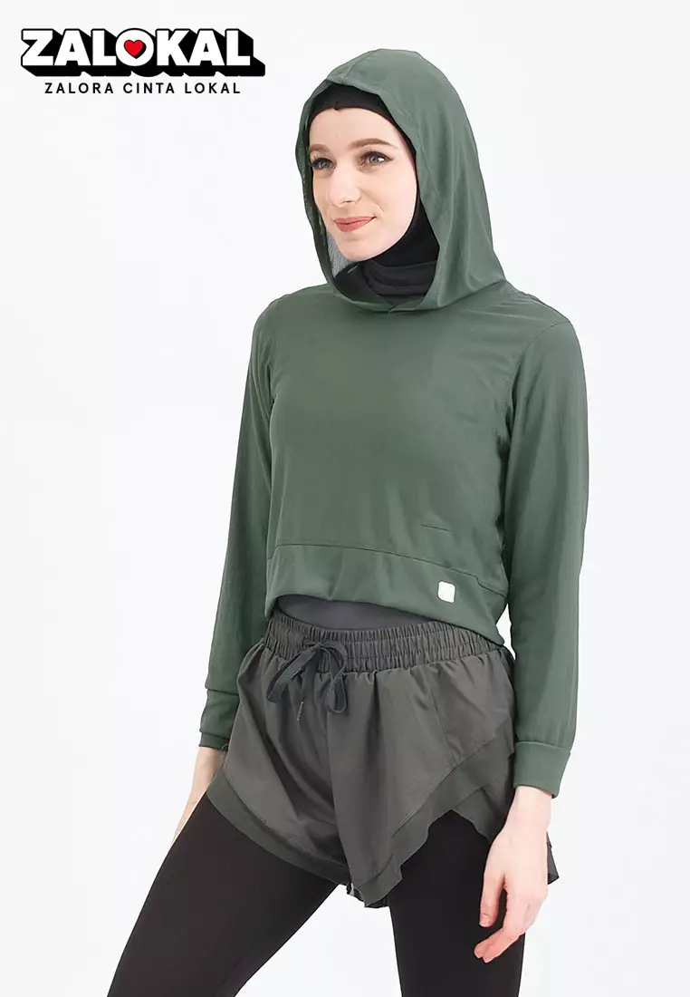 Fitwear - Croptop Jaring / Mesh / Sheer Olahraga SIERRA HOODIE - FERN GREEN