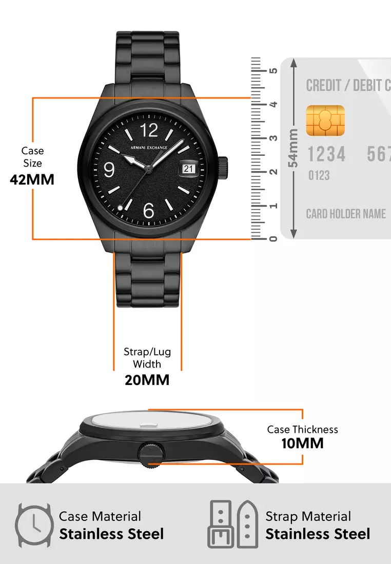 Armani Exchange Men's Analog Watch ( AX1422 ) - Quartz, Black Case, Round Dial, 20 MM Black Stainless Steel Band