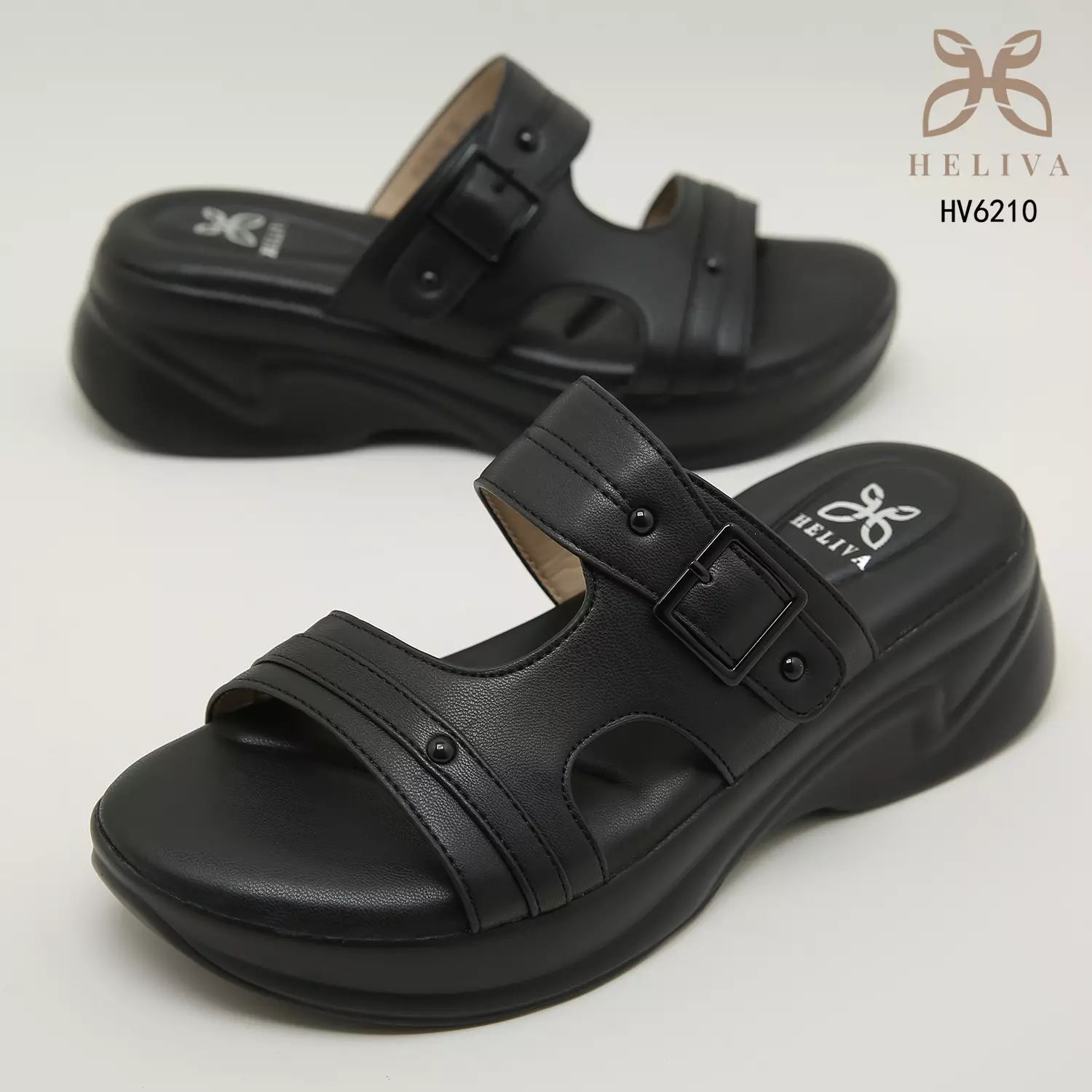 Heliva Julia Slide Slip On Wedges Double Strap Sol 5 cm