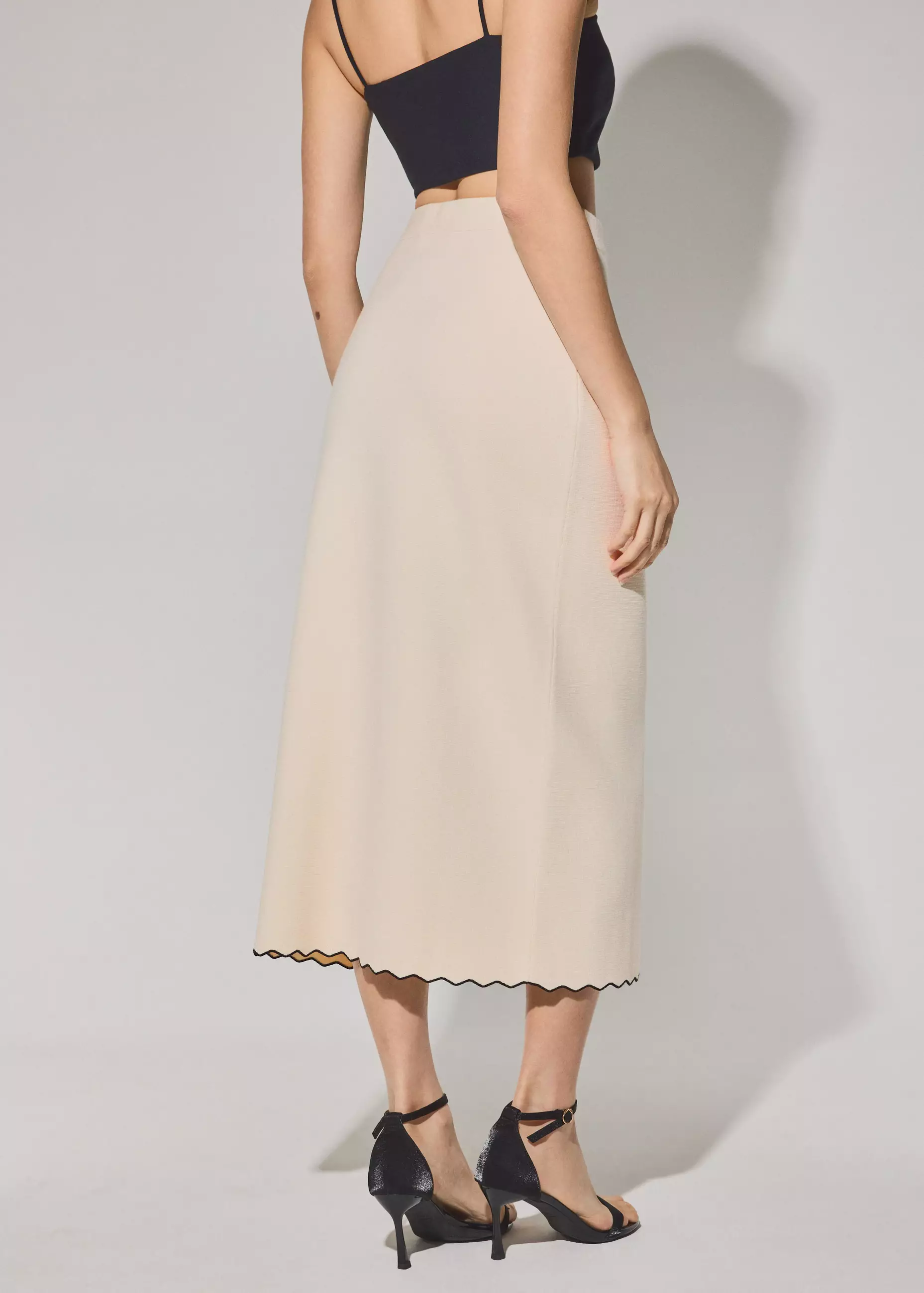 Rok Wanita - Knit Scallop Edge Column Midi Skirt