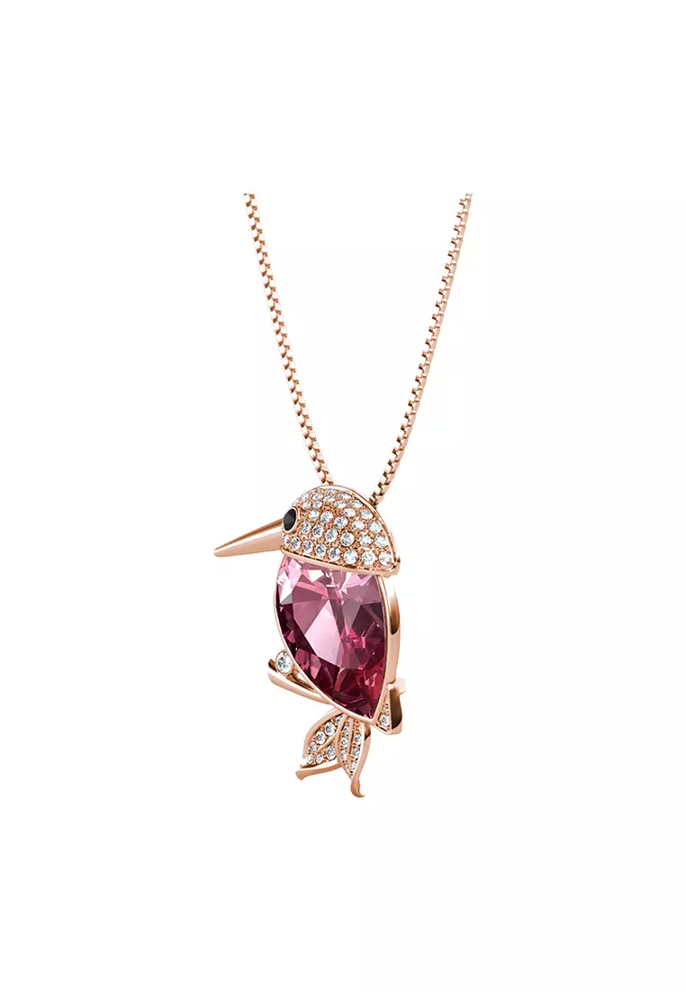 2 ways Pendant & Brooch Bird Feathered Friend Pink RG - Kalung & Bros Crystal Premium Luvea Collection