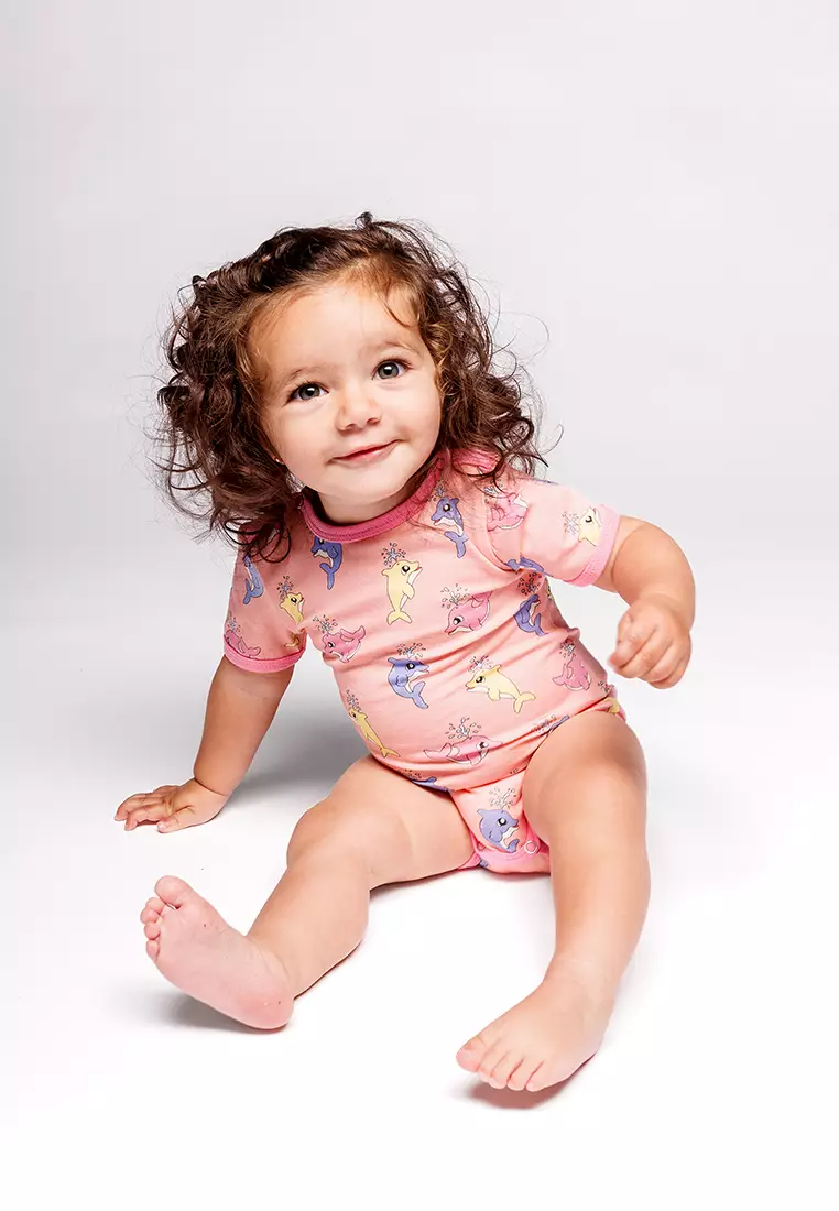 Short-sleeved baby body with baby dolphins