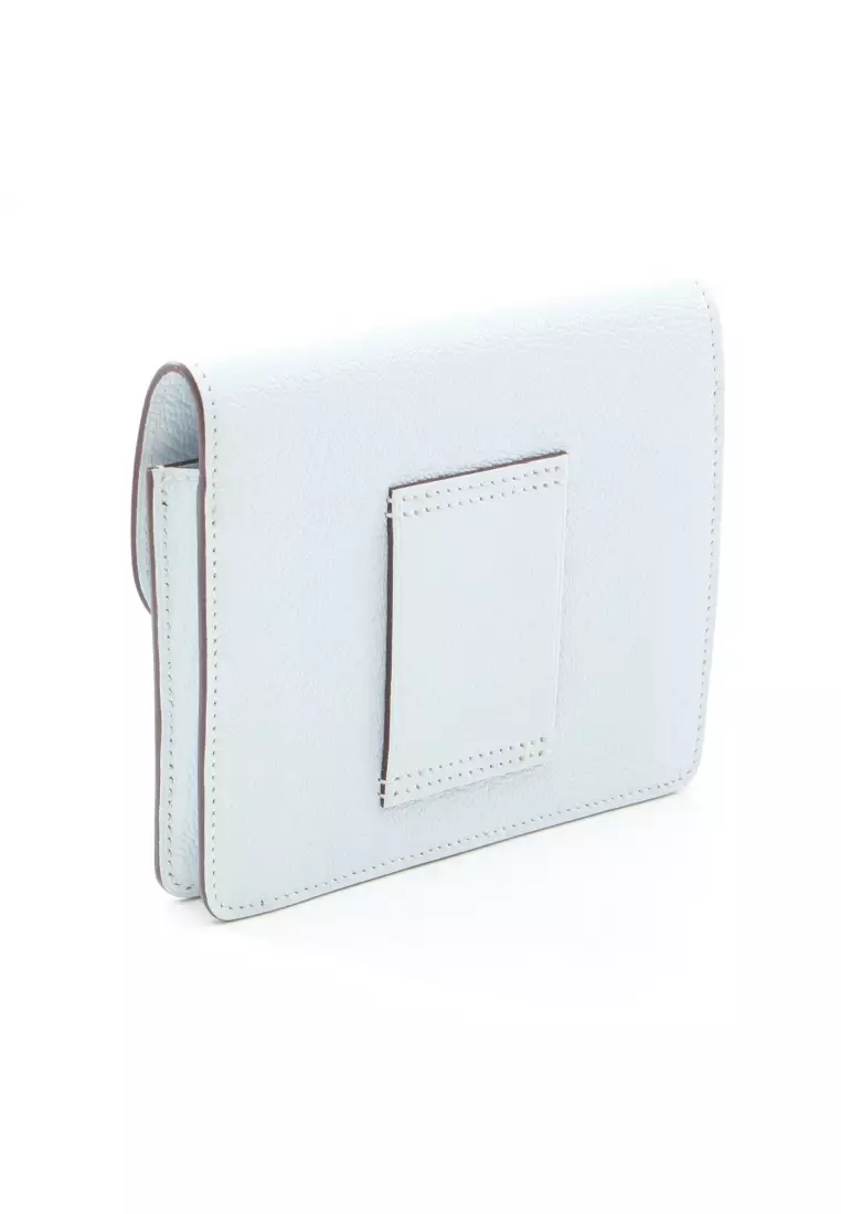 Pre-Loved Hermès Lawris Ruri slim Bi-fold wallet Chevre Light blue gold hardware Z stamp
