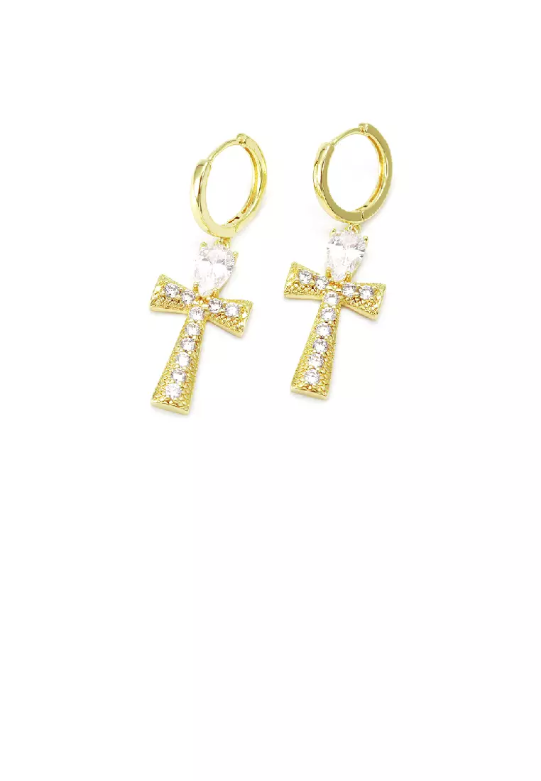 Real gold cross hotsell earrings