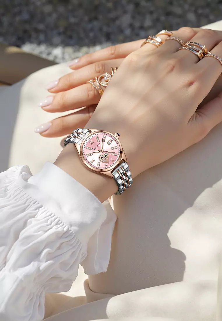 Jam Tangan Wanita 6000 Calendar Berlian Elegan Santai Jam Tangan Cewek rosepink