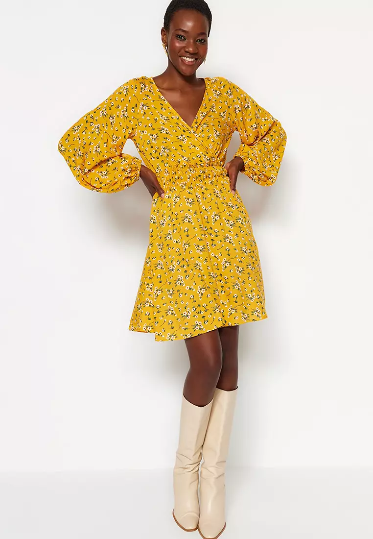Wrap dress yellow hot sale