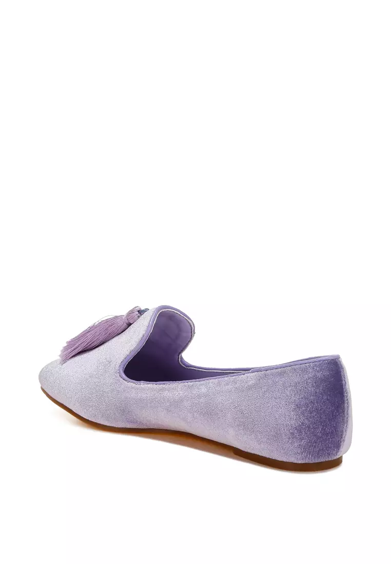 Iconic Tassel Detail Velvet Loafers in Lilac