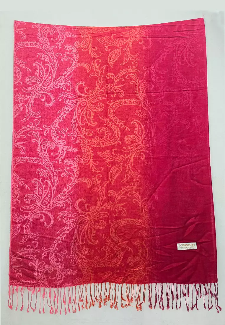 Aksesoris Wanita Gradient Reversible Viscose Floral Pattern Pashmina Shawl Syal Gradasi Wanita Maroon & Red