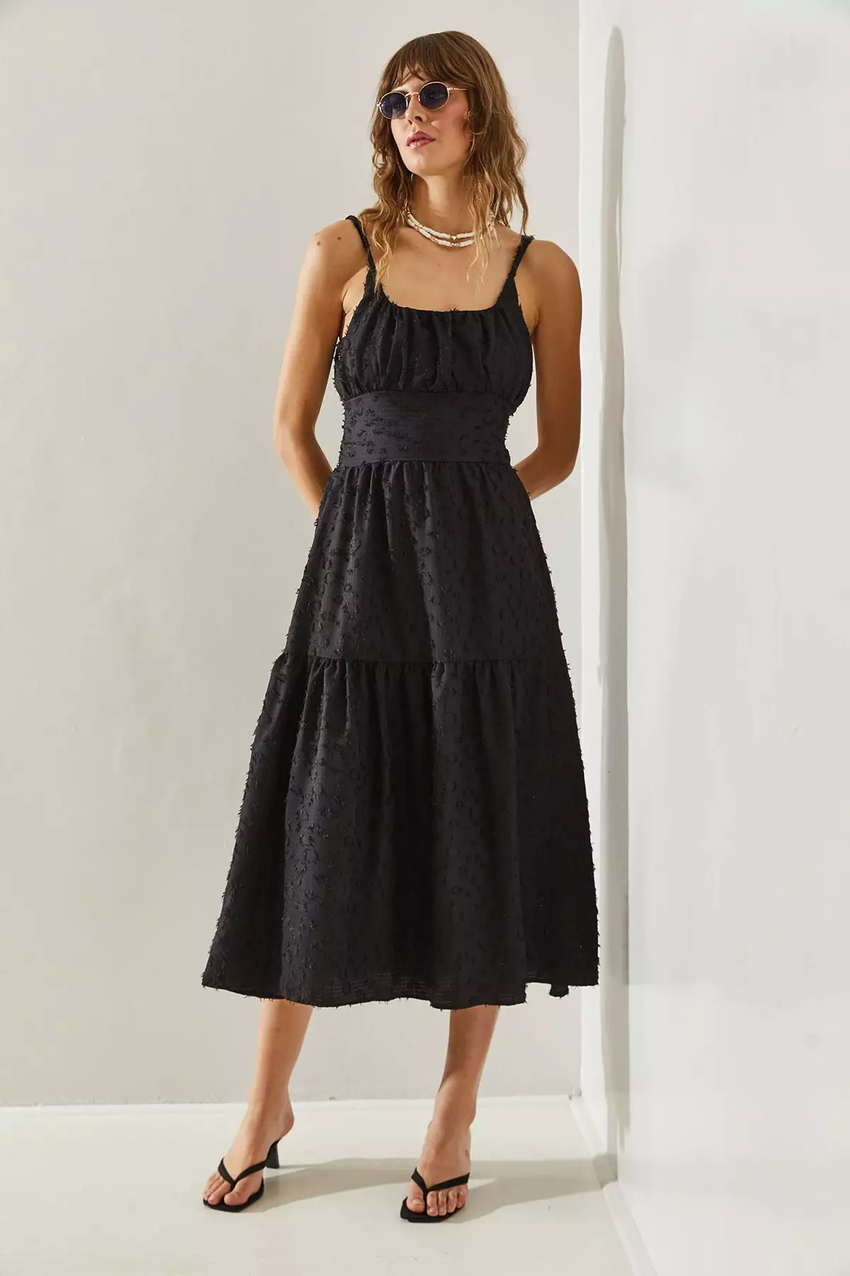 Women's Thin Printed Strap Layered Woven 5616 Dress 60251366