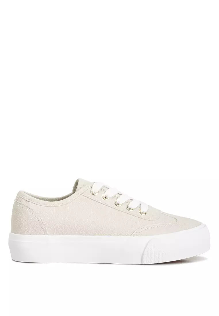 Discount on London Rag  shoes - SKU: Off-White Faux Leather Flatform Sneakers