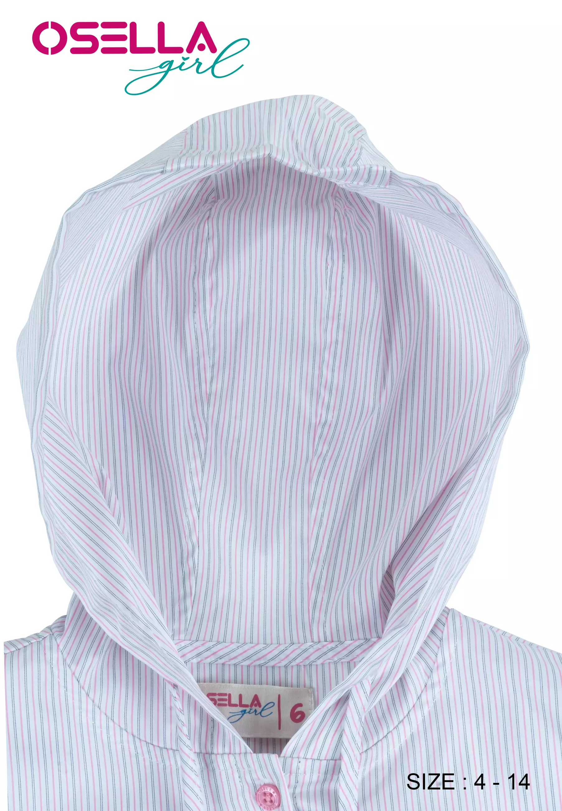 [NEW] Osella Kids Stripe Hooded Shirt In Pink Stripe Pattern 2336400213 | Kaos Hoodie Lengan Pendek Anak Perempuan