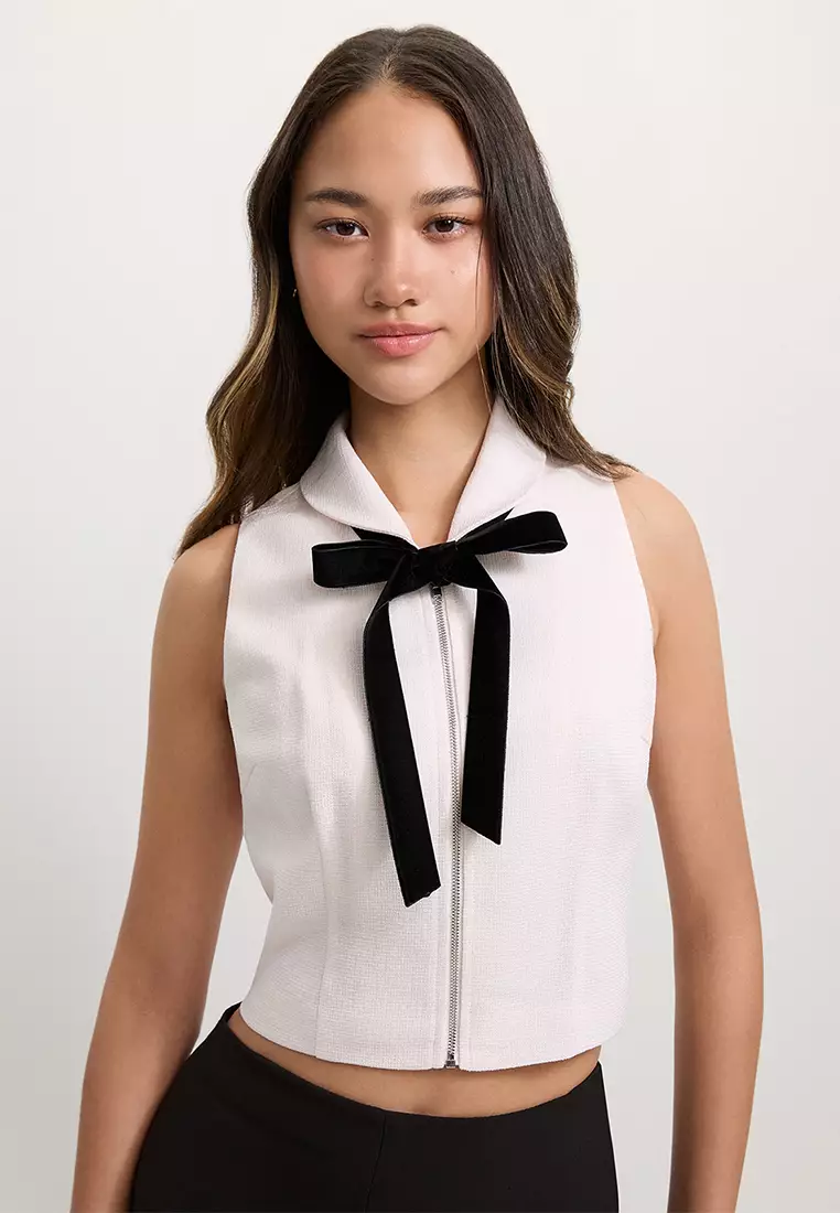 Bow Tie Cropped Blouse