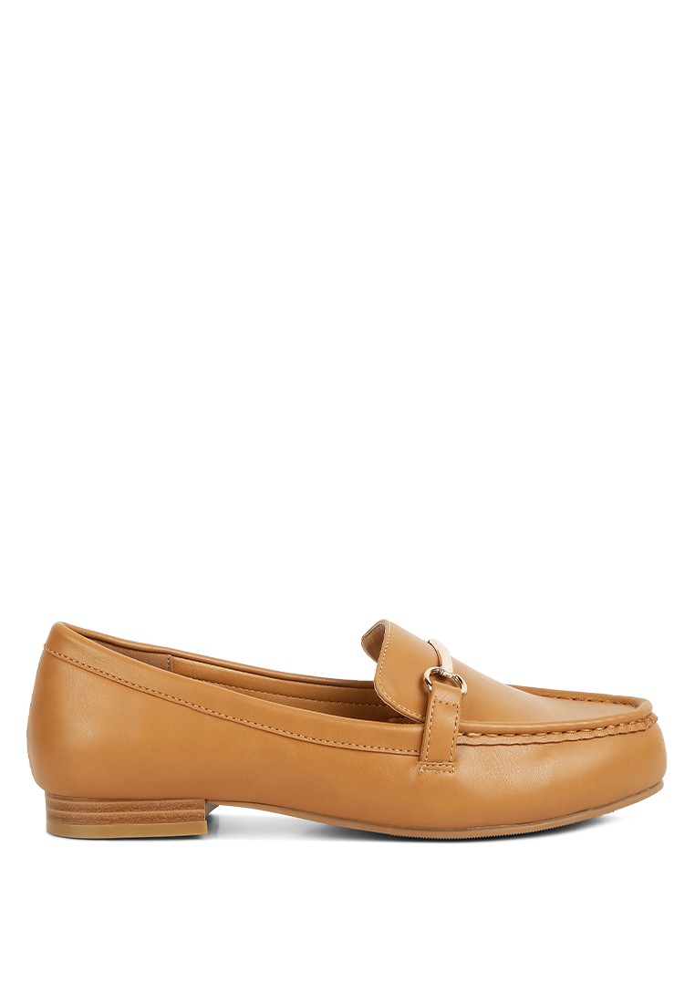 Cognac Horsebit Faux Leather Loafers