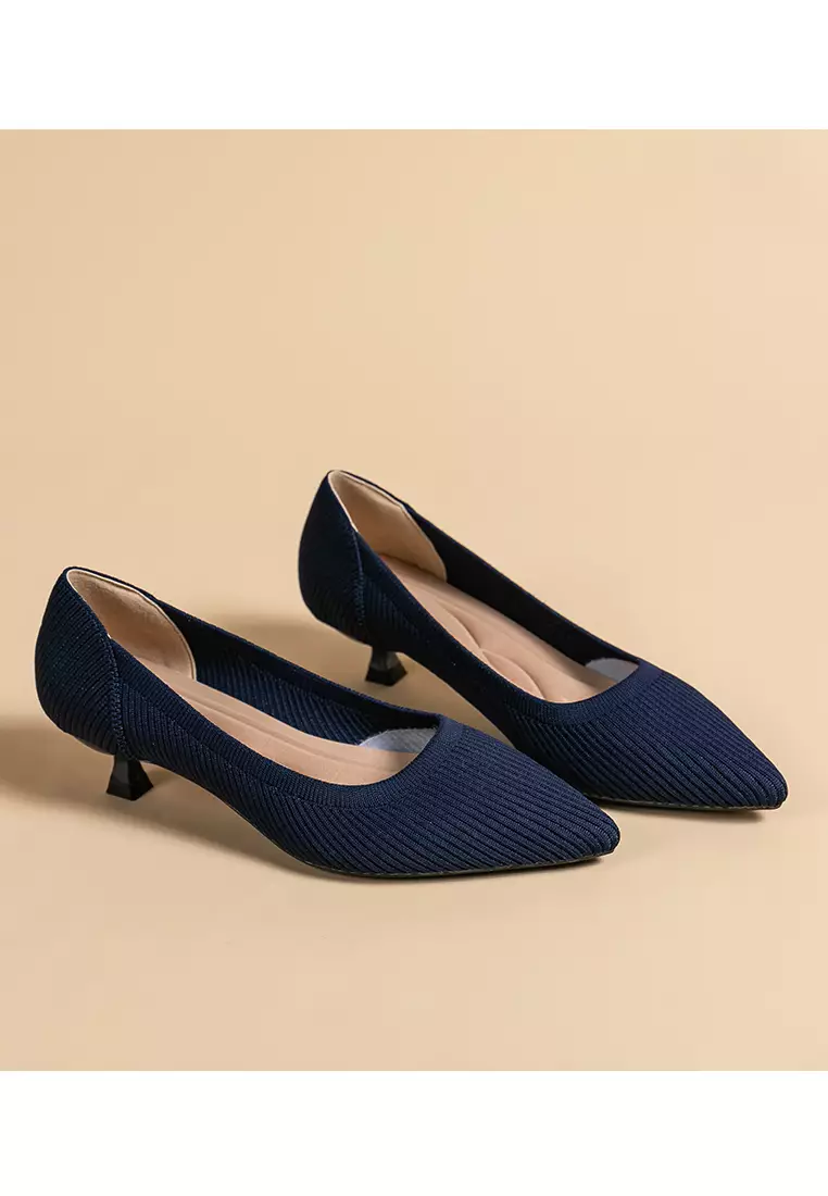 3.5CM ‌Pointed-toe Fly Knit‌ Kitten Heels‌ TJ1507