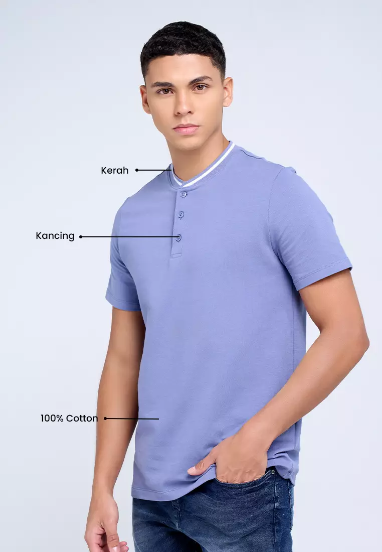 MANZONE - Polo Shirt Lengan Pendek Pria Maika 06 Slim Fit - Blue Warna Blue