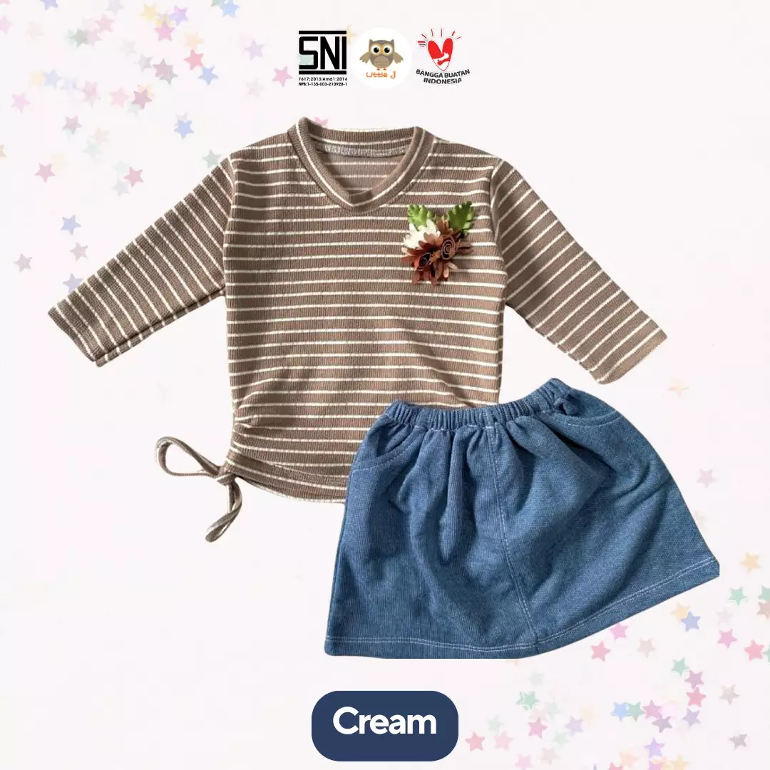 Little J - Oneset Rok Anak Perempuan Salur Lengan Panjang || Baju Anak Cewek Rib Stripe Lucu 1-5 Tahun SNI Tebal