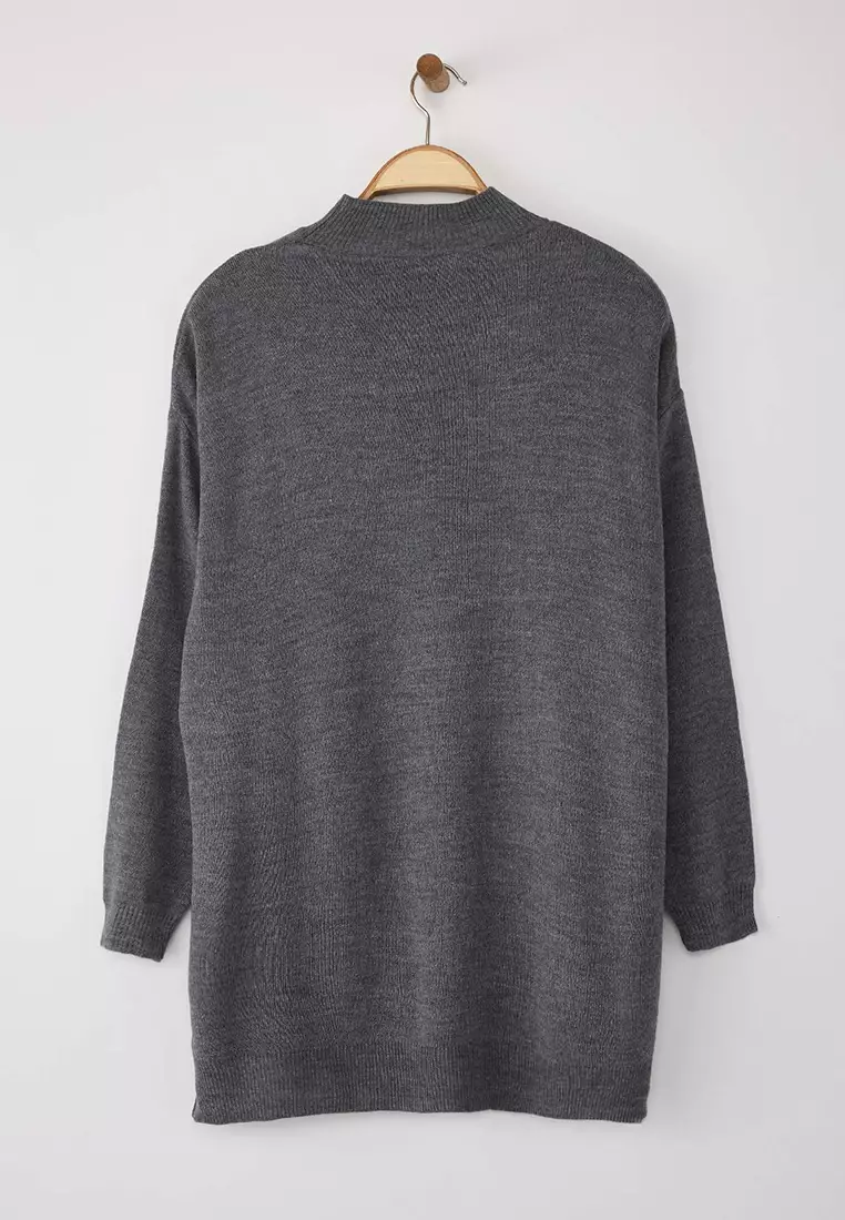Anthracite Button Detailed Turtleneck Knitwear Sweater Tbbaw24An00076