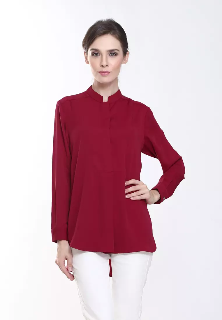 Buy Rina Nichie Basic Eva Suit Office Wear Top in Maroon Online ZALORA Malaysia