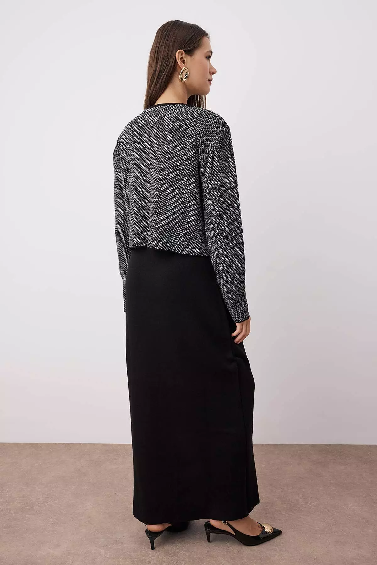Black Heart Button Detailed Knitwear Dress - Cardigan Set Tctaw26Us00017