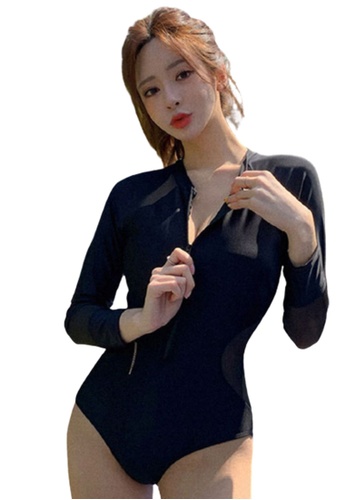 LYCKA black LNN1235 Korean Lady Long Sleeve Rush Guard Swimwear Black 63E0EUSAACD157GS_1