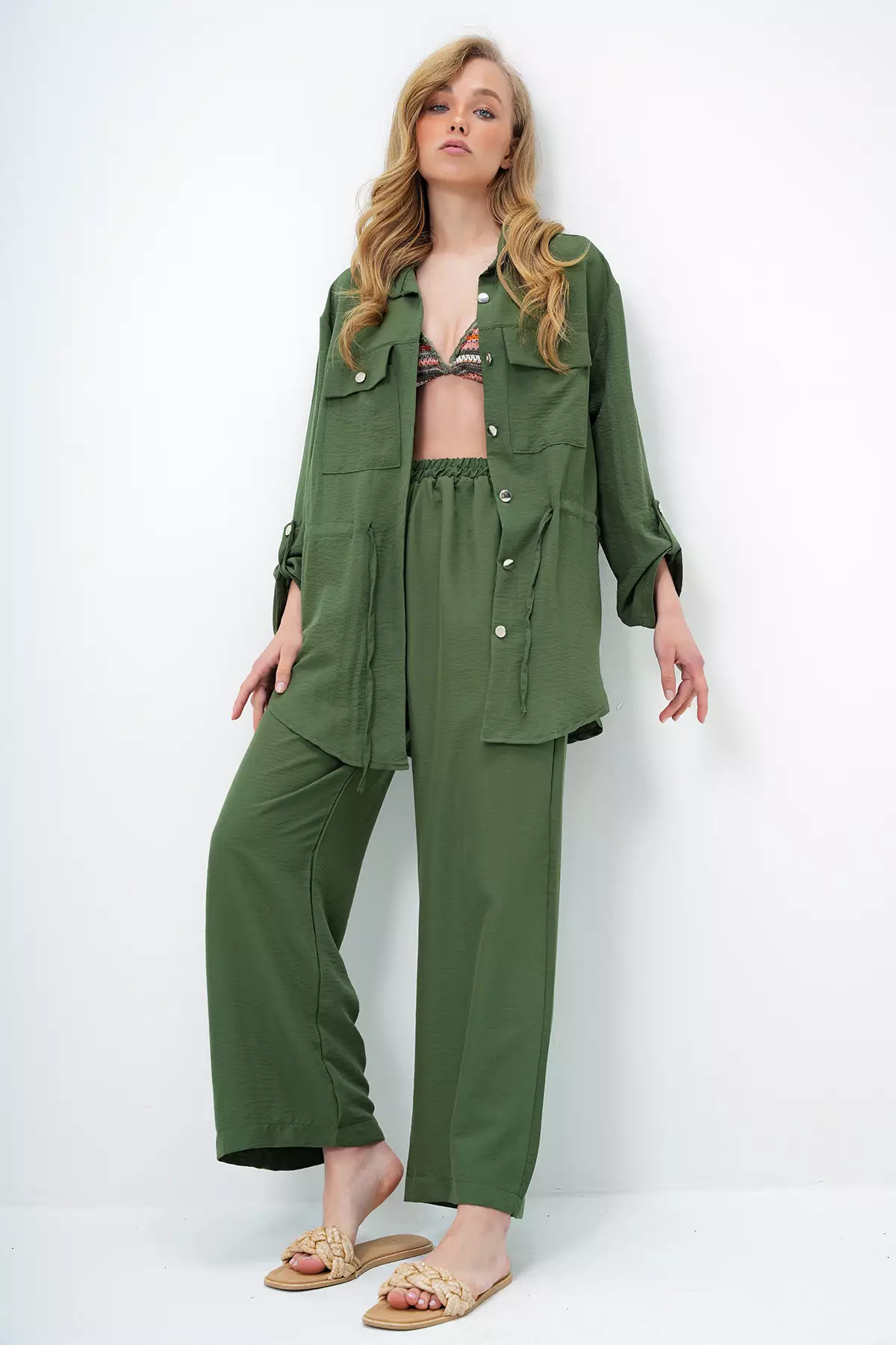 Safari Jacket & Wide Leg Trousers Set
