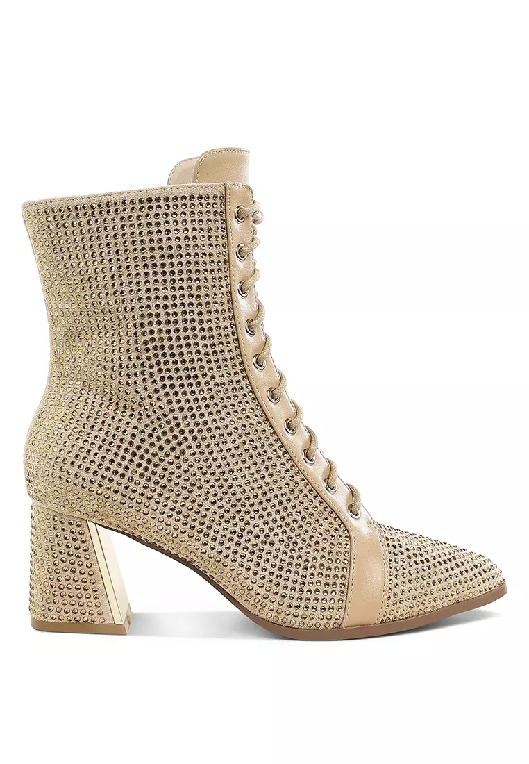 Discount on London Rag  shoes - SKU: Rhinestone Embellished Ankle Boots In Beige