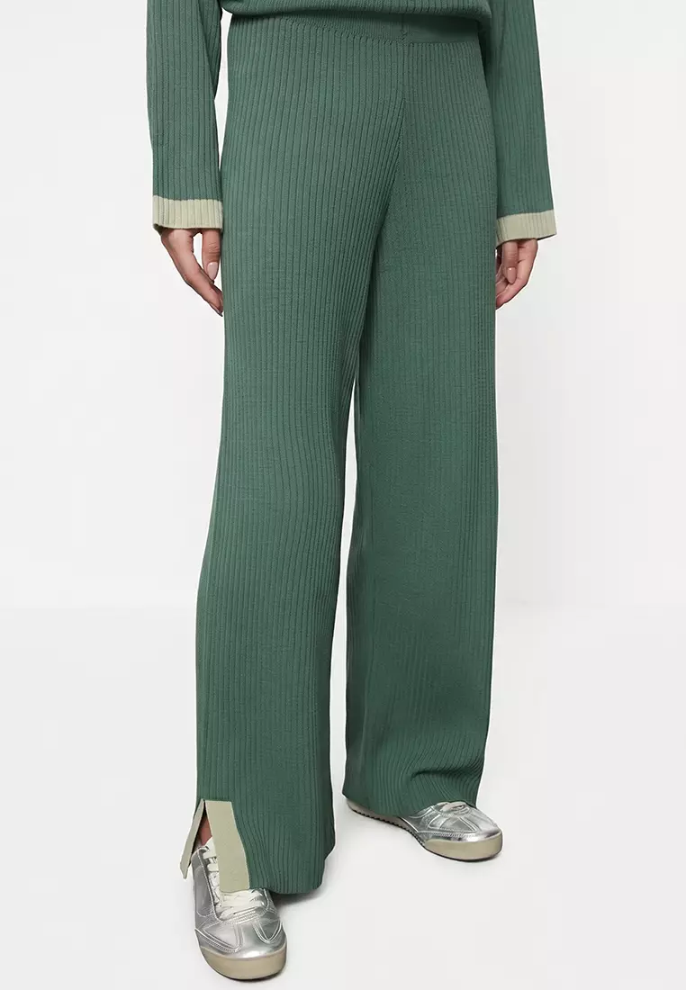 Petrol Green Colored Piping Detailed Knitwear Bottom-Top Set TCTAW25US00059