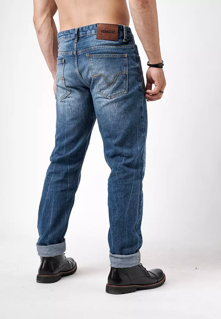 Tapered Fit Jeans Premium Mid Blue Wash