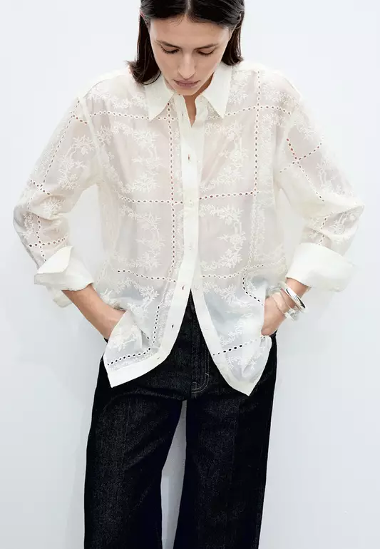 Flower Embroidered Lyocell Shirt