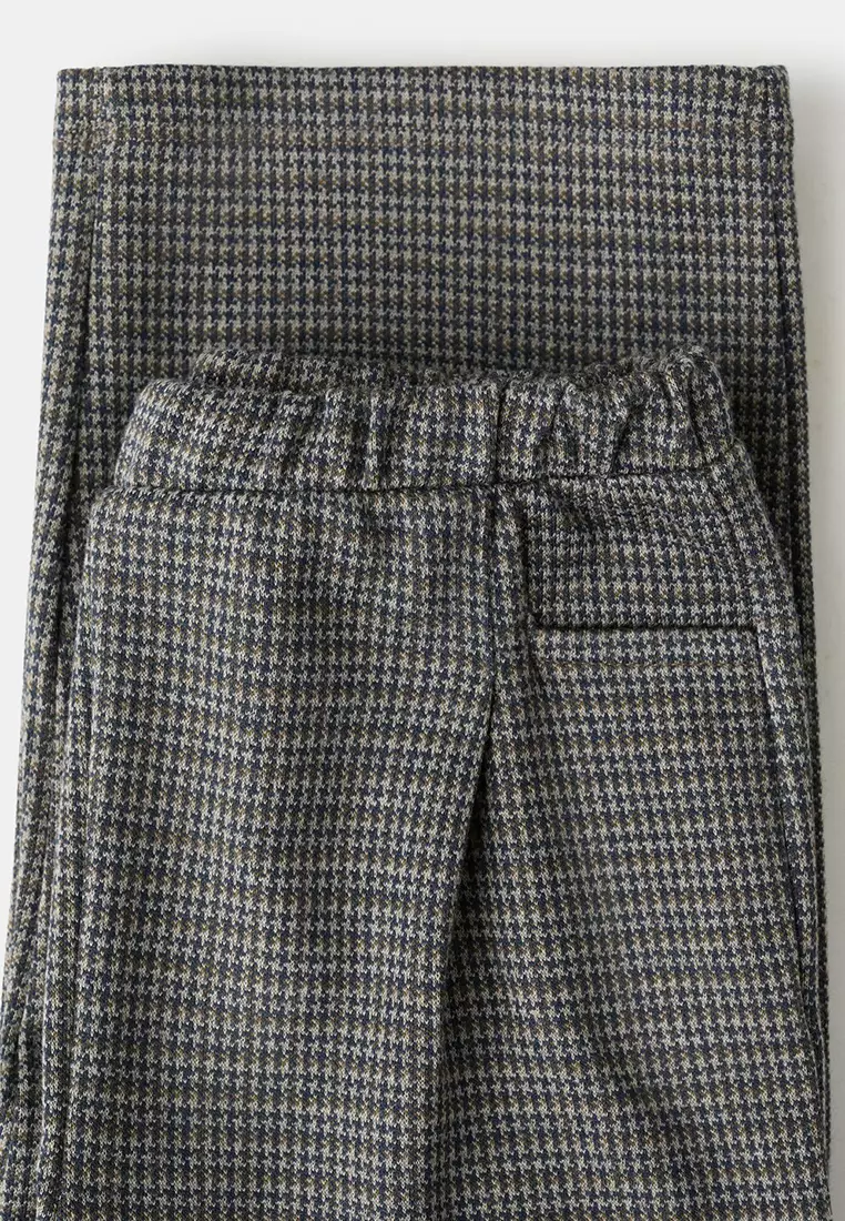 Houndstooth Print Straight Trousers