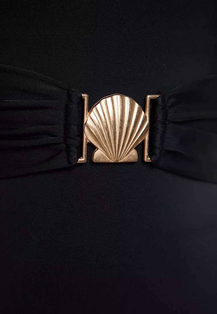 Black Belted Strapless Premium Seashell Accessory Regular Swimsuit TBESS24MA00152