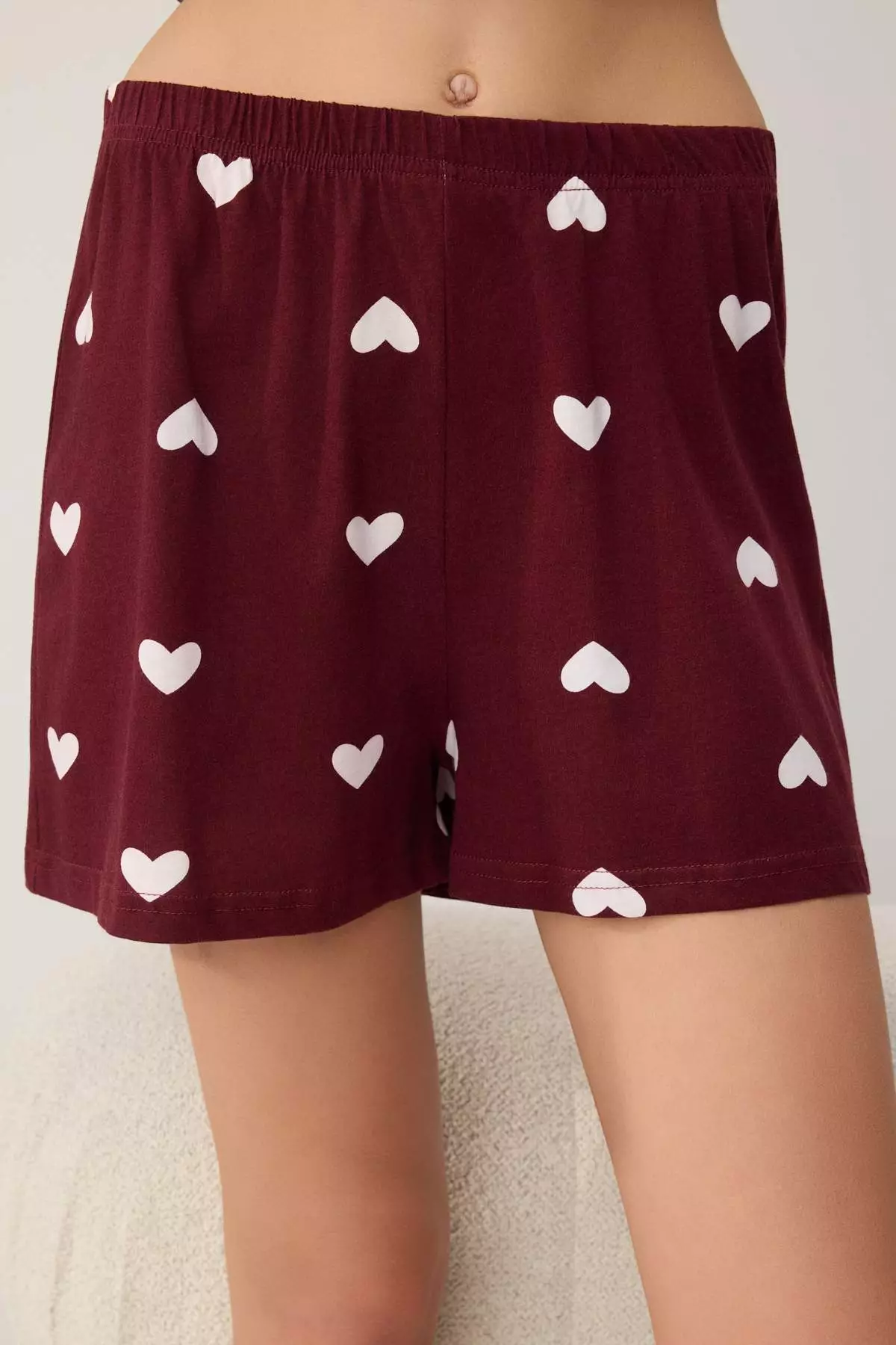 Burgundy 1% Cotton Heart Not Available 3/1 Openend Single Jersey Knitted Pajama Set Thmss21Pt756
