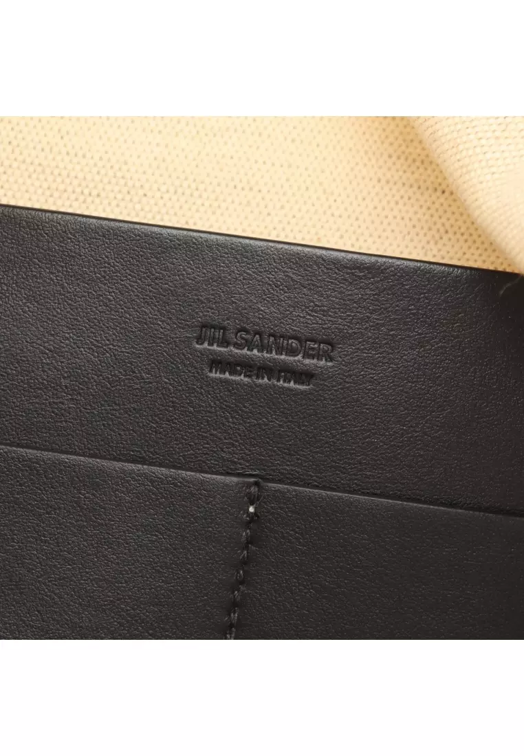 Pre-Loved Jil Sander Shoulder bag tote bag logo print canvas leather light beige black