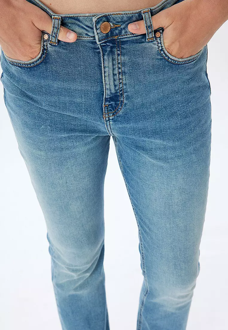 Flare Jeans Skinny Fit Buttoned Cotton - Kick Flare Jeans